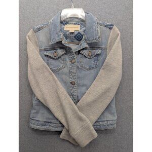 Pilcro and the Letterpress Jacket Womens Small Blue Denim Gray Knit Hooded Boho